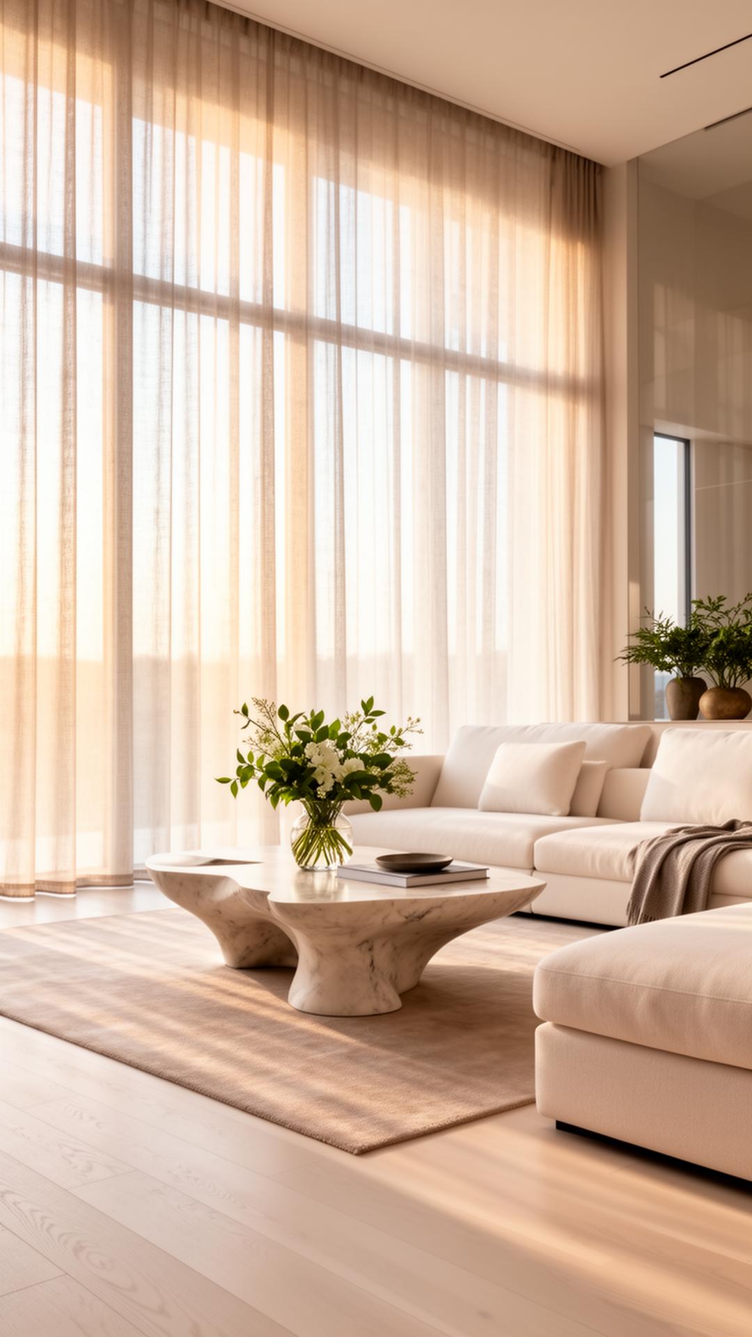 Bright, beautifully clean luxury living room with natural light
